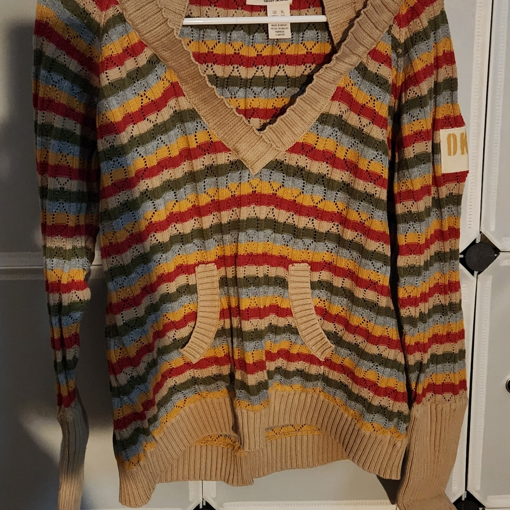 DKNY STRIPPED HOODED SWEATER